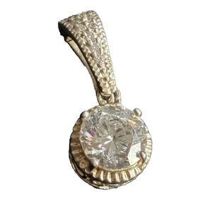 Sterling Silver & Cubic Zirconia Pendant Charm 925 Sterling Silver .75"x.40"